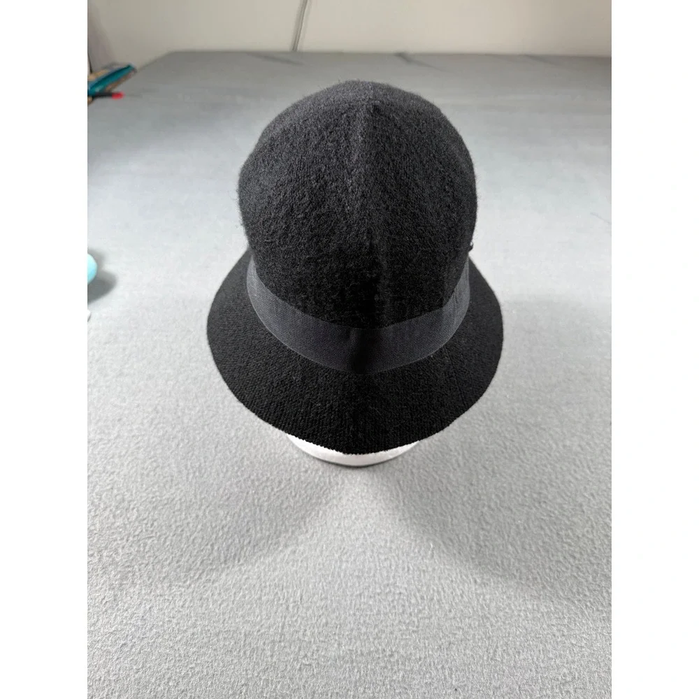 Black Wool Blend Cloche Bucket Hat Rhinestone Floral Accent One Size‎ Vintage